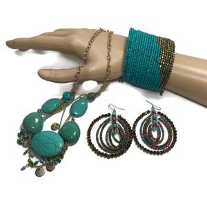 Faux Turquoise SW Necklace Bracelet Earrings